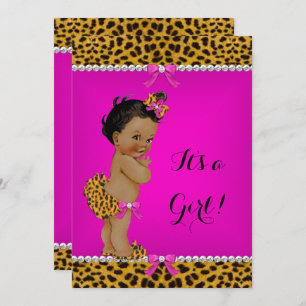 Invitación Chica étnico Baby Shower Leopard Hot Pink