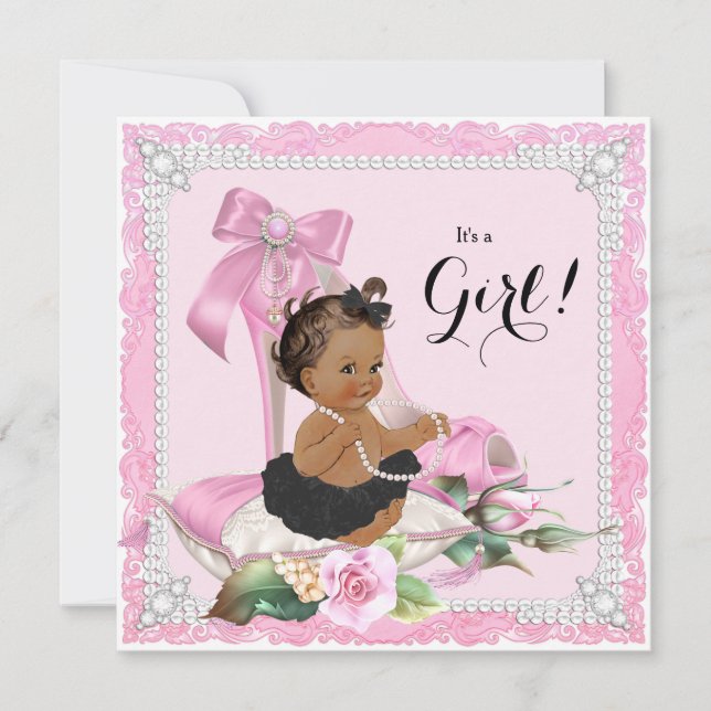 Invitación Chica étnico Pearl High Heel Shoel Baby Shower (Anverso)