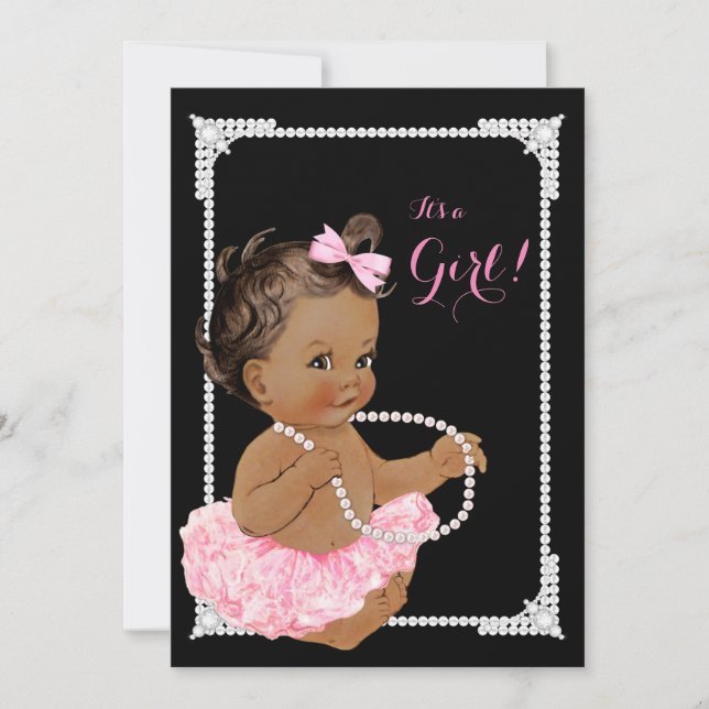 Invitación Chica étnico Pink Black Pearl Baby Shower (Anverso)