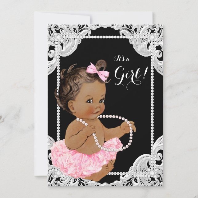 Invitación Chica étnico Pink Black Pearl Baby Shower (Anverso)
