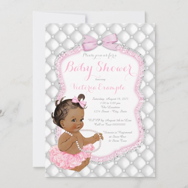 Invitación Chica étnico Pink Tutu Pearl Baby Shower (Anverso)