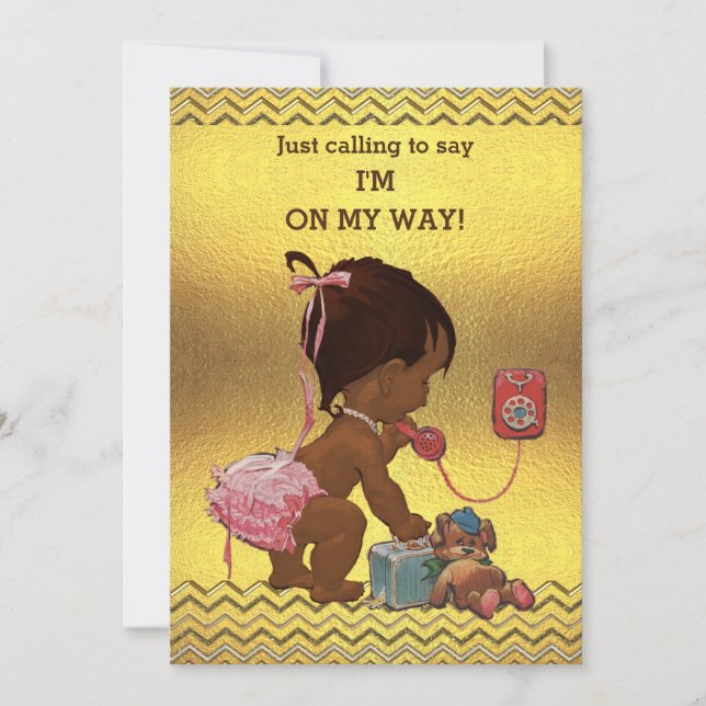 Invitación Chica étnico por teléfono Baby Shower Chevrons dor (Anverso)