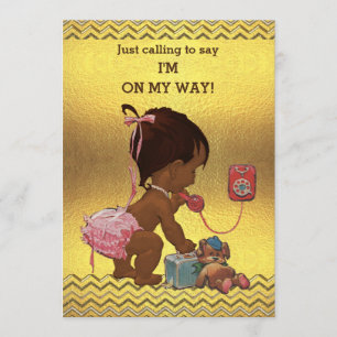 Invitación Chica étnico por teléfono Baby Shower Chevrons dor