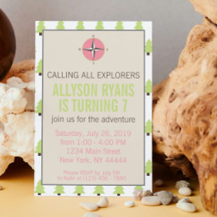 Invitación Chica Explorer, Naturaleza, glamping cumpleaños Ad