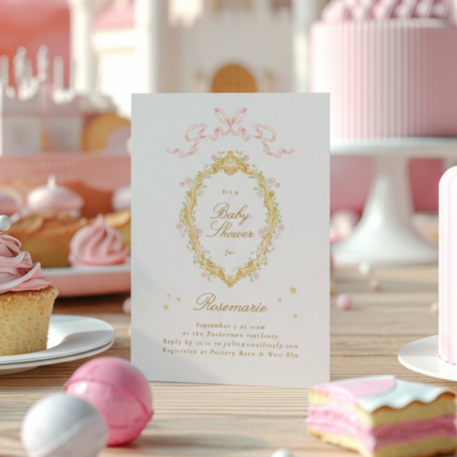 Invitación Chica Fairytale Princesa Bow Rosa Baby Shower (Subido por el creador)