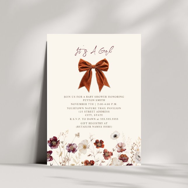 Invitación Chica Fall Floral Bow Baby Shower (Subido por el creador)