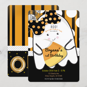 Invitación Chica Fantasma Boo Halloween Cumpleaños UNO 1er Fi