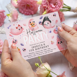 Invitación Chica fantasma espeluznante rosa cumpleaños de Hal
