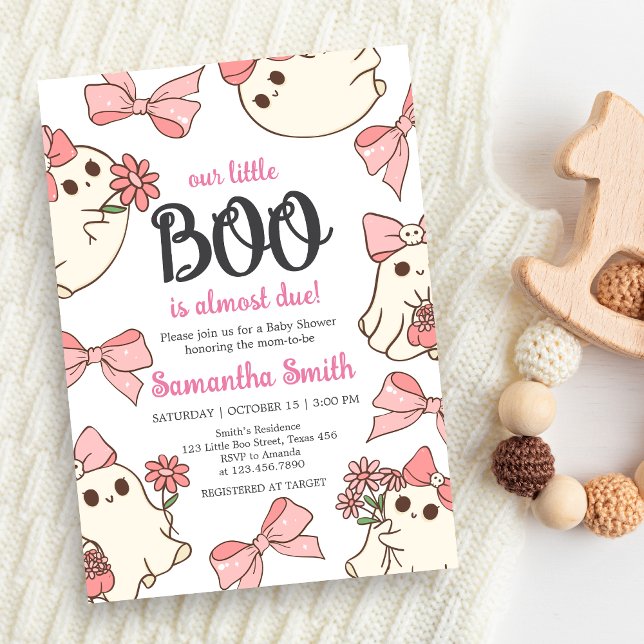 Invitación Chica Fantasma Pequeño Boo Halloween Baby Shower (Pink Little Boo Halloween Baby Shower Invitation)