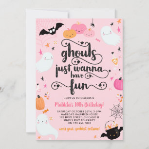 Invitación Chica fantasma Rosa Halloween Fiesta de disfraces