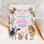 Invitación Chica Farm Animals Barnyard Balloon Party Birthday<br><div class="desc">Ayuda a celebrar la fiesta de cumpleaños de tu pequeña con esta alegre invitación temática de un jardín de invierno. El diseño incluye bonitos animales de granja, vegetación acuática, globos festivos, bunting y confetti. Si desea cambiar las fuentes, los colores de las fuentes o reorganizar la ubicación del texto, simplemente...</div>