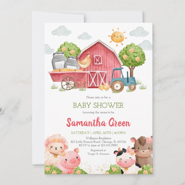 Invitación Chica Farm Baby Shower (Anverso)