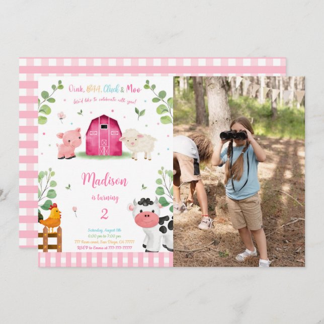 Invitación Chica Farm Birthday Photo (Anverso / Reverso)