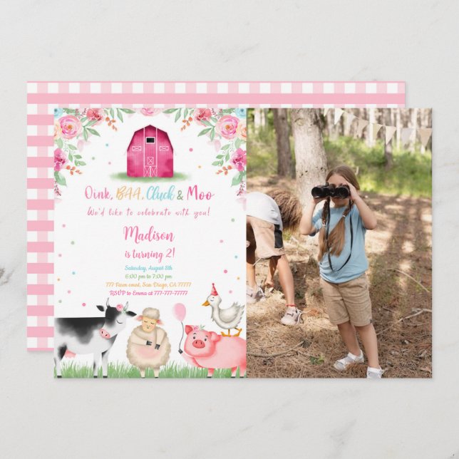Invitación Chica Farm Birthday Photo (Anverso / Reverso)