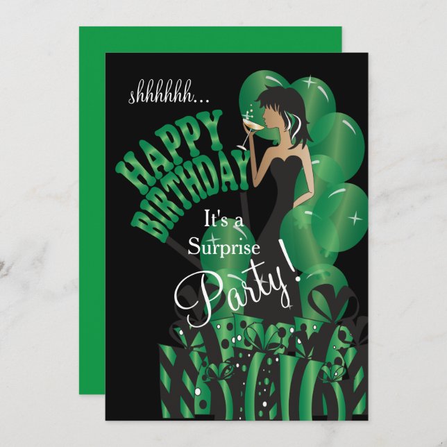 Invitación Chica Feliz Cumpleaños Diva | Nombre DIY | Verde (Anverso / Reverso)