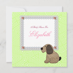 Invitación Chica femenina educada Gingham Dog Baby Shower