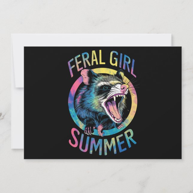 Invitación Chica Feral Verano Oposum Tie Dye Mapache (Anverso)