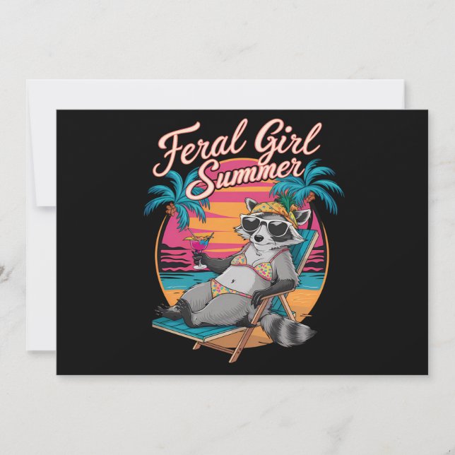 Invitación Chica Feral Verano Playa Mapache Divertido (Anverso)