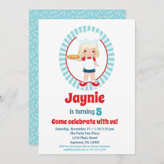 Invitación Chica Fiesta Blonde Pizza - Pizza Cumpleaños