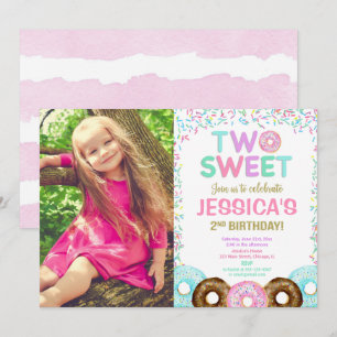 Invitación Chica fiesta de 2º cumpleaños, donut rocia Dos dul