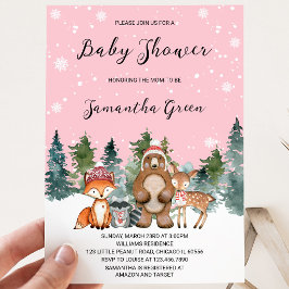 Invitación Chica Fiesta de Bebé Bosque Invernal