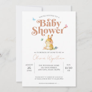 Invitación Chica Fiesta de Bebé Conejo Neutral