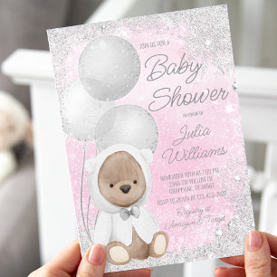 Invitación Chica Fiesta de Bebé del Oso de Peluche en País de