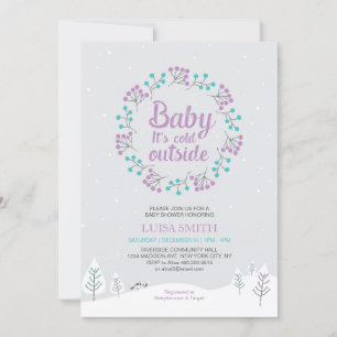 Invitación Chica Fiesta de Bebé Paisaje Invernal, Morado y Tu