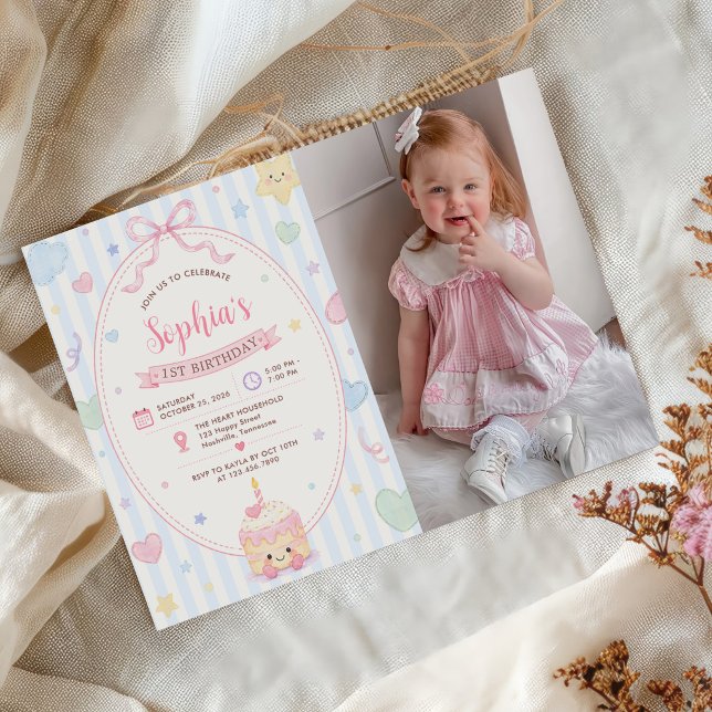 Invitación Chica Fiesta de Cumpleaños Pastel Primera Cumpleañ (Subido por el creador)