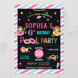 Invitación  Chica Fiesta de Cumpleaños Playa de Verano Nataci