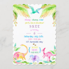 Invitación Chica fiesta de dinosaurios en pasteles