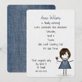 Invitación Chica Fiesta de Jubilación con Vidrio Vino