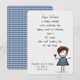 Invitación Chica Fiesta de Jubilación con Vidrio Vino