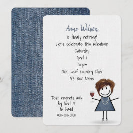 Invitación Chica Fiesta de Jubilación con Vidrio Vino