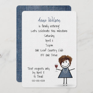 Invitación Chica Fiesta de Jubilación con Vidrio Vino