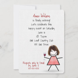 Invitación Chica Fiesta de Jubilación con Vidrio Vino