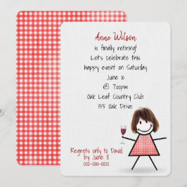 Invitación Chica Fiesta de Jubilación con Vidrio Vino