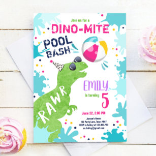 Invitación Chica Fiesta  de la piscina de dinosaurios T-Rex