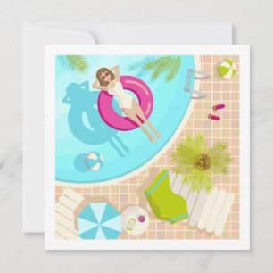 Invitación Chica fiesta de la piscina en la playa de verano d