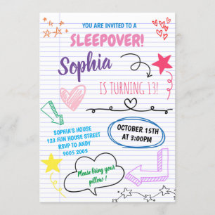 Invitación Chica Fiesta de Sleepover Niños adolescentes Días 