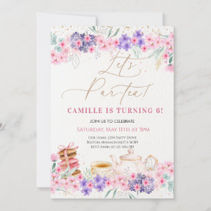 Invitación Chica Fiesta de té con flor rosa Cumpleaños