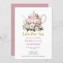 Chica Fiesta de té de oro rosado Cumpleaños