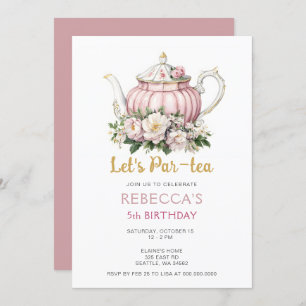 Invitación Chica Fiesta de té de oro rosado Cumpleaños