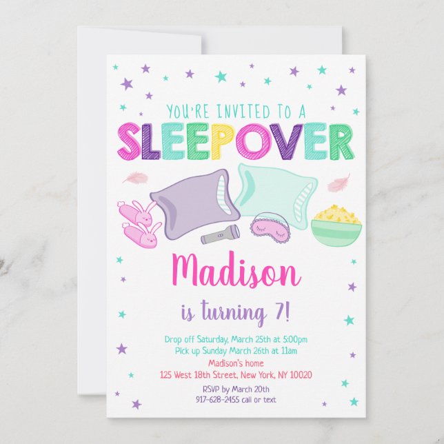 Invitación Chica Fiesta del sueño de la resaca arcoiris (Anverso)