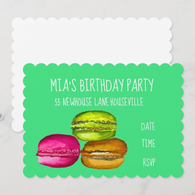 Invitación Chica fiesta lindo fiesta de cumpleaños de macaron (Anverso / Reverso)