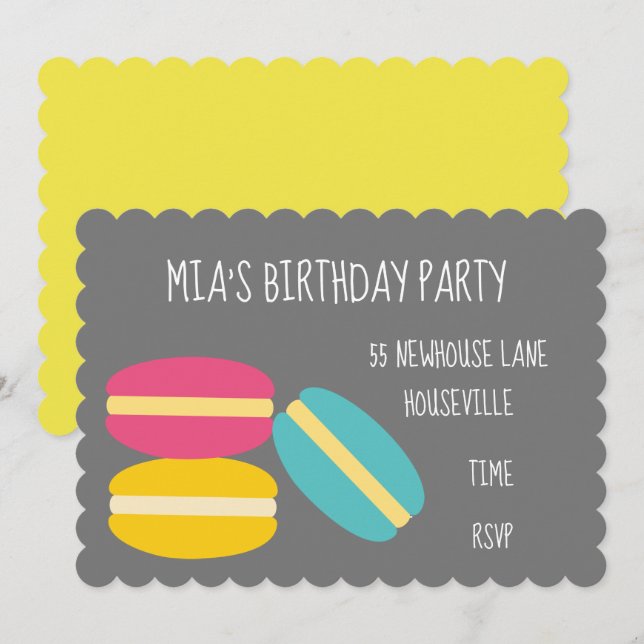 Invitación Chica fiesta lindo fiesta de cumpleaños de macaron (Anverso / Reverso)