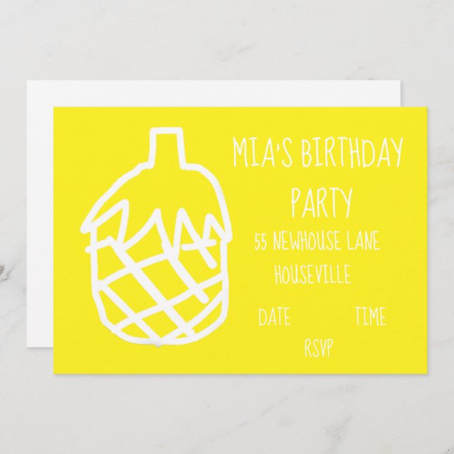 Invitación Chica fiesta lindo fiesta de cumpleaños de piña (Anverso / Reverso)
