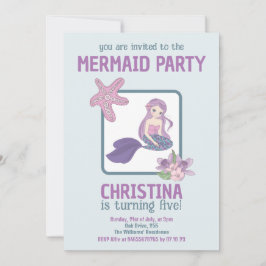 Invitación Chica Fiesta Sirvienta Cumpleaños Morado Verde azu