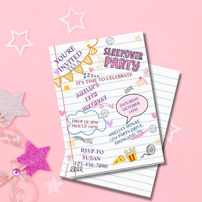 Invitación Chica Fiesta Sleepover Niños Adolescentes Slumber  (Girl Sleepover Party Teen Kids Slumber Birthday Invitation)