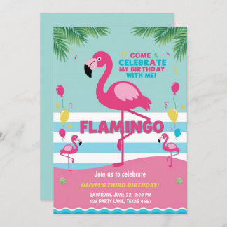 Invitación Chica Flamingo Rosa Cumpleaños